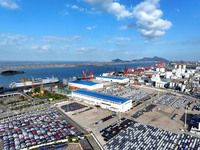 A large number of vehicles gather for loading at the terminal of Oriental Port Branch in Lianyungang Port in Lianyungang, China, on October...