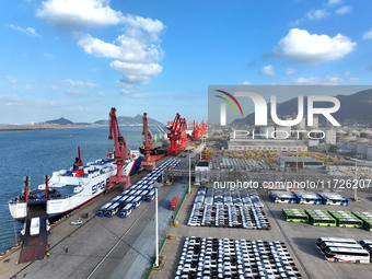 A large number of vehicles gather for loading at the terminal of Oriental Port Branch in Lianyungang Port in Lianyungang, China, on October...