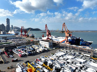 A large number of vehicles gather for loading at the terminal of Oriental Port Branch in Lianyungang Port in Lianyungang, China, on October...