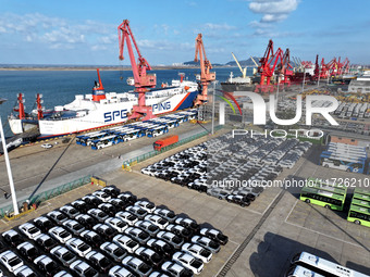 A large number of vehicles gather for loading at the terminal of Oriental Port Branch in Lianyungang Port in Lianyungang, China, on October...