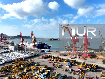 A large number of vehicles gather for loading at the terminal of Oriental Port Branch in Lianyungang Port in Lianyungang, China, on October...