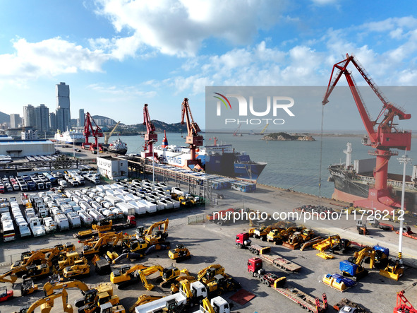 A large number of vehicles gather for loading at the terminal of Oriental Port Branch in Lianyungang Port in Lianyungang, China, on October...