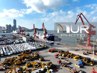 A large number of vehicles gather for loading at the terminal of Oriental Port Branch in Lianyungang Port in Lianyungang, China, on October...