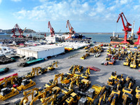 A large number of vehicles gather for loading at the terminal of Oriental Port Branch in Lianyungang Port in Lianyungang, China, on October...