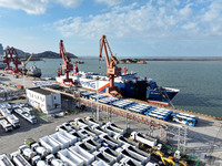 A large number of vehicles gather for loading at the terminal of Oriental Port Branch in Lianyungang Port in Lianyungang, China, on October...