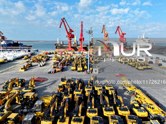 A large number of vehicles gather for loading at the terminal of Oriental Port Branch in Lianyungang Port in Lianyungang, China, on October...