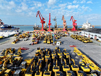 A large number of vehicles gather for loading at the terminal of Oriental Port Branch in Lianyungang Port in Lianyungang, China, on October...