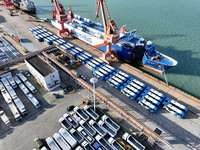 A large number of vehicles gather for loading at the terminal of Oriental Port Branch in Lianyungang Port in Lianyungang, China, on October...