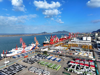 A large number of vehicles gather for loading at the terminal of Oriental Port Branch in Lianyungang Port in Lianyungang, China, on October...