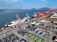 A large number of vehicles gather for loading at the terminal of Oriental Port Branch in Lianyungang Port in Lianyungang, China, on October...