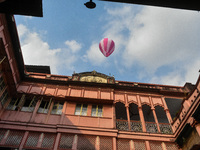 People release paper lanterns in celebration of the Diwali festival, promoting an eco-friendly celebration of Diwali in Kolkata, India, on O...