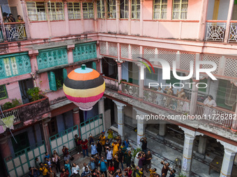 People release paper lanterns in celebration of the Diwali festival, promoting an eco-friendly celebration of Diwali in Kolkata, India, on O...