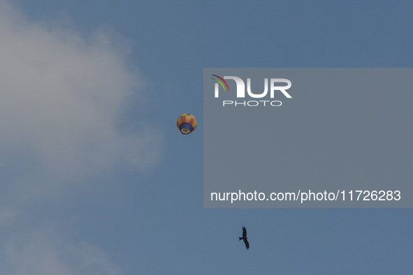 People release paper lanterns in celebration of the Diwali festival, promoting an eco-friendly celebration of Diwali in Kolkata, India, on O...