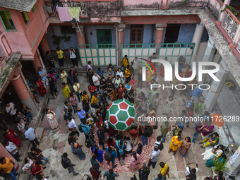 People release paper lanterns in celebration of the Diwali festival, promoting an eco-friendly celebration of Diwali in Kolkata, India, on O...