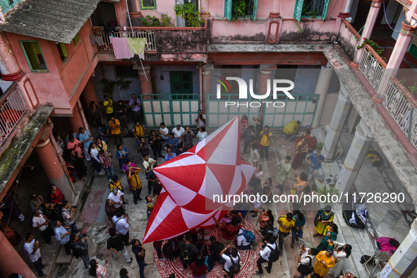 People release paper lanterns in celebration of the Diwali festival, promoting an eco-friendly celebration of Diwali in Kolkata, India, on O...