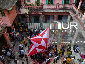 People release paper lanterns in celebration of the Diwali festival, promoting an eco-friendly celebration of Diwali in Kolkata, India, on O...