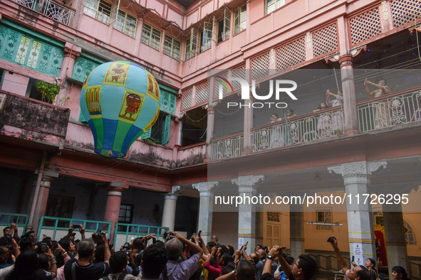 People release paper lanterns in celebration of the Diwali festival, promoting an eco-friendly celebration of Diwali in Kolkata, India, on O...