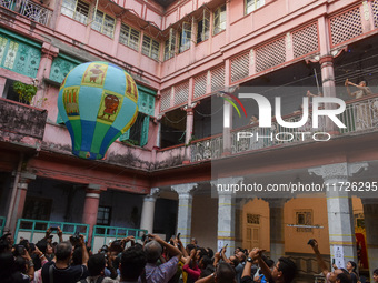 People release paper lanterns in celebration of the Diwali festival, promoting an eco-friendly celebration of Diwali in Kolkata, India, on O...