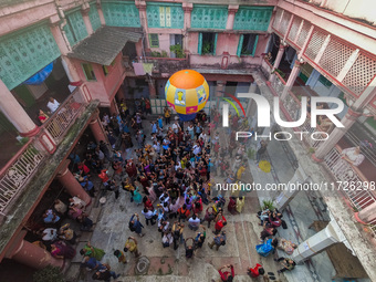 People release paper lanterns in celebration of the Diwali festival, promoting an eco-friendly celebration of Diwali in Kolkata, India, on O...