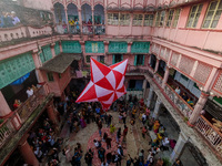 People release paper lanterns in celebration of the Diwali festival, promoting an eco-friendly celebration of Diwali in Kolkata, India, on O...