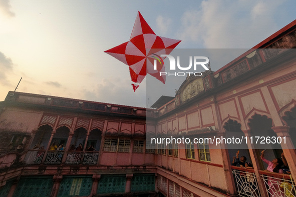 People release paper lanterns in celebration of the Diwali festival, promoting an eco-friendly celebration of Diwali in Kolkata, India, on O...