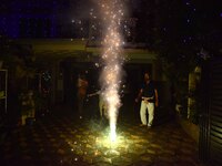 People burst firecrackers to celebrate Diwali in Nagaon District, Assam, India, on October 31, 2024. (