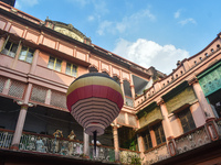 People celebrate The Fanush (a paper-made hot air balloon) festival inside an old house to mark the Diwali festival in Kolkata, India, on Oc...