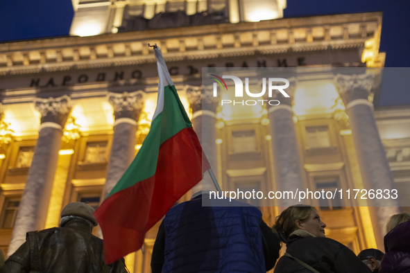 Supporters of the Velichie political party protest in front of the National Assembly building in Sofia, Bulgaria, on October 31, 2024. They...