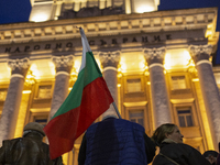 Supporters of the Velichie political party protest in front of the National Assembly building in Sofia, Bulgaria, on October 31, 2024. They...