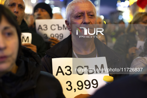 Supporters of the Velichie political party protest in front of the National Assembly building in Sofia, Bulgaria, on October 31, 2024. They...