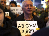 Supporters of the Velichie political party protest in front of the National Assembly building in Sofia, Bulgaria, on October 31, 2024. They...