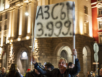 Supporters of the Velichie political party protest in front of the National Assembly building in Sofia, Bulgaria, on October 31, 2024. They...