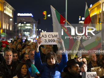 Supporters of the Velichie political party protest in front of the National Assembly building in Sofia, Bulgaria, on October 31, 2024. They...