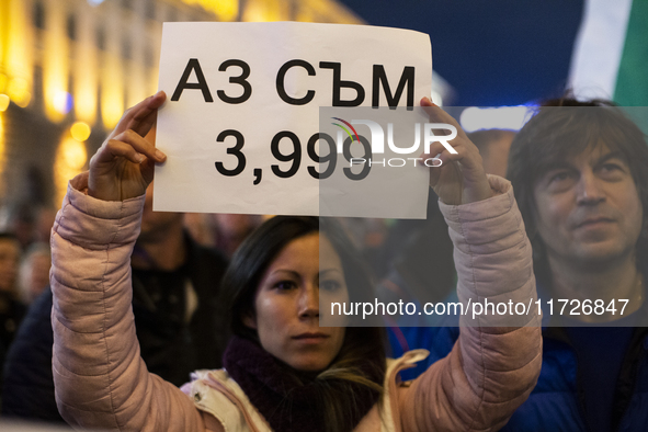 Supporters of the Velichie political party protest in front of the National Assembly building in Sofia, Bulgaria, on October 31, 2024. They...