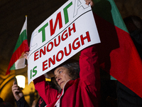 Supporters of the Velichie political party protest in front of the National Assembly building in Sofia, Bulgaria, on October 31, 2024. They...