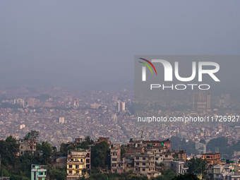 The air pollution level increases significantly in Kathmandu, Nepal, on October 31, 2024. (