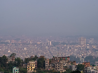 The air pollution level increases significantly in Kathmandu, Nepal, on October 31, 2024. (