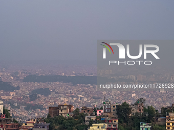 The air pollution level increases significantly in Kathmandu, Nepal, on October 31, 2024. (