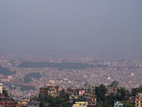 The air pollution level increases significantly in Kathmandu, Nepal, on October 31, 2024. (