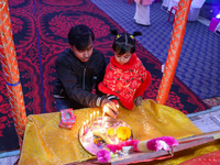 Non-local Hindus light candles on the day of Diwali in Srinagar, Indian Administered Kashmir, on October 31, 2024. (