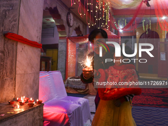 Non-local Hindus light firecrackers on the day of Diwali in Srinagar, Indian Administered Kashmir, on October 31, 2024. (