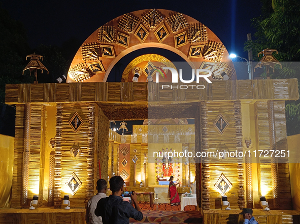 A Puja Pandal is seen on the occasion of 'Diwali', the Hindu festival of lights, in Siliguri, India, on October 31, 2024. 