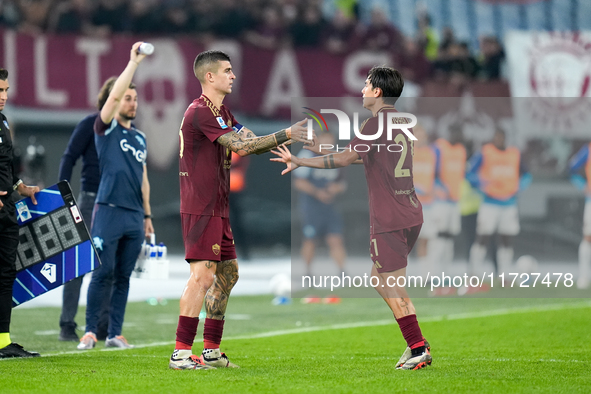 Gianluca Mancini of AS Roma and Paulo Dybala of AS Roma during the Serie A Enilive match between Empoli FC and FC Internazionale at Stadio C...