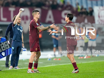 Gianluca Mancini of AS Roma and Paulo Dybala of AS Roma during the Serie A Enilive match between Empoli FC and FC Internazionale at Stadio C...