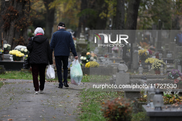 Rakowicki Cemetery undergoes preparations for All Saints' Day on October 30, 2024, in Krakow, Poland. November 1 is celebrated in Catholicis...