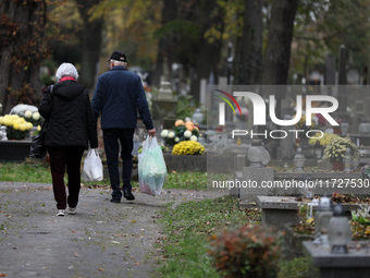 Rakowicki Cemetery undergoes preparations for All Saints' Day on October 30, 2024, in Krakow, Poland. November 1 is celebrated in Catholicis...