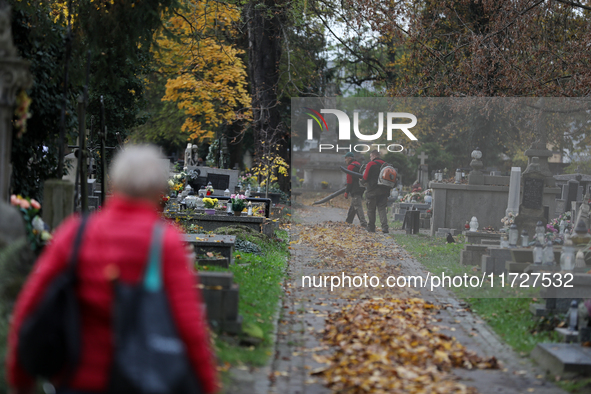 Rakowicki Cemetery undergoes preparations for All Saints' Day on October 30, 2024, in Krakow, Poland. November 1 is celebrated in Catholicis...