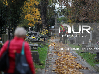 Rakowicki Cemetery undergoes preparations for All Saints' Day on October 30, 2024, in Krakow, Poland. November 1 is celebrated in Catholicis...