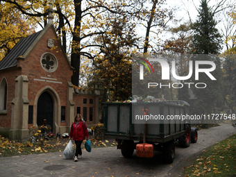 Rakowicki Cemetery undergoes preparations for All Saints' Day on October 30, 2024, in Krakow, Poland. November 1 is celebrated in Catholicis...