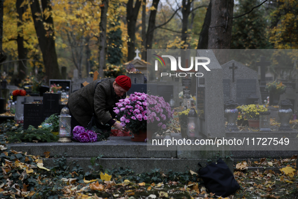 Rakowicki Cemetery undergoes preparations for All Saints' Day on October 30, 2024, in Krakow, Poland. November 1 is celebrated in Catholicis...